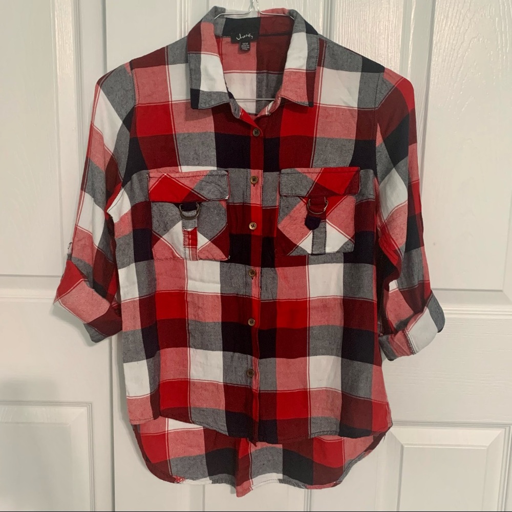 Red Buffalo Plaid Button Up Top w/ Pockets